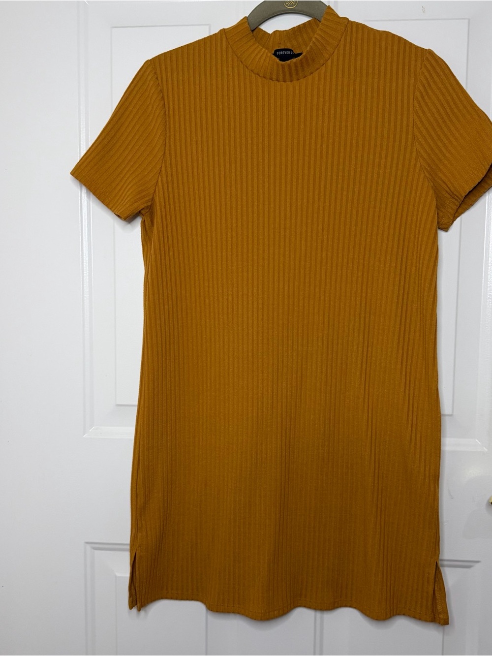 Forever 21 Ribbed Mock Neck Short Sleeve dress- Mustard